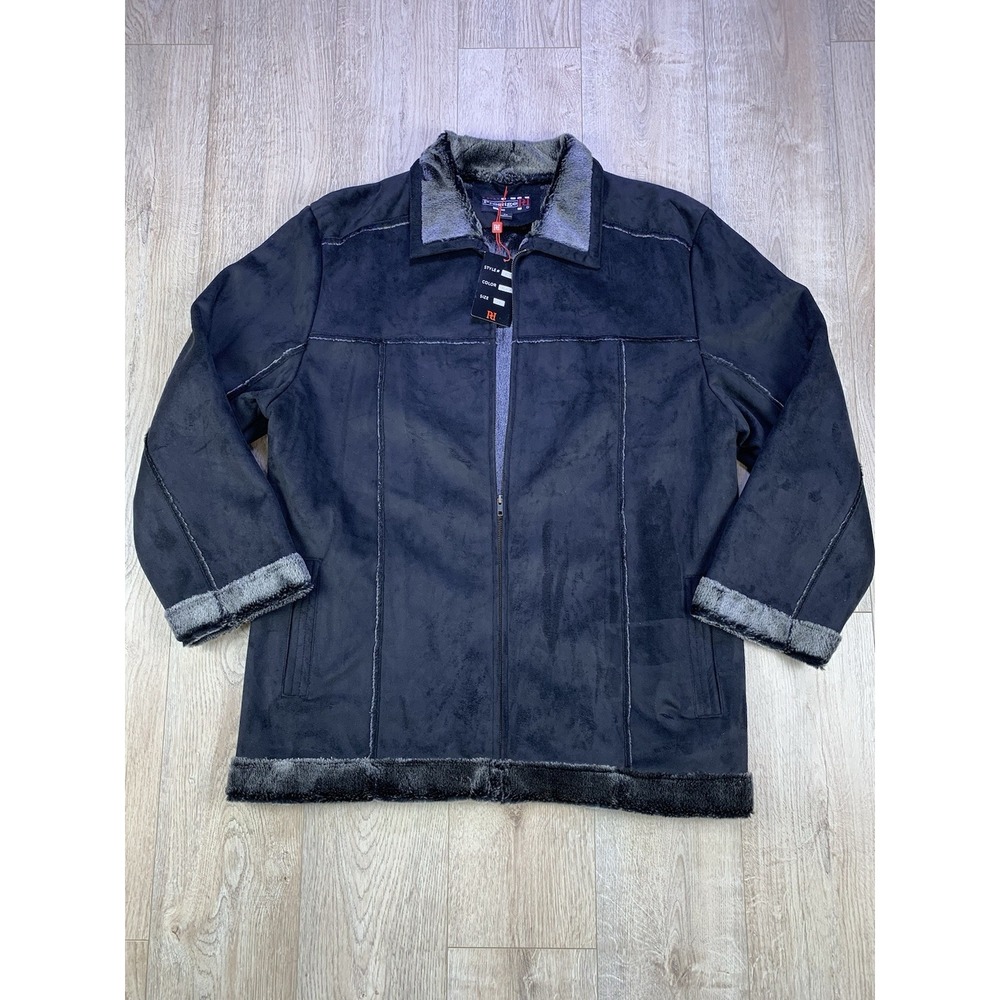 NWT VTG Royal Prestige Suede Feel‎ Faux Fur Black 2XL Men Full Zip Heavy Jacket